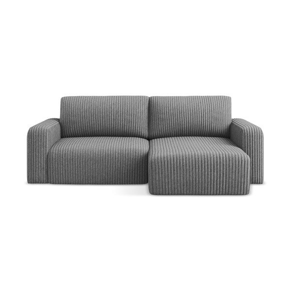 Pelēks velveta salokāms stūra dīvāns ar uzglabāšanas vietu (ar labo stūri/ar zvilni) Kona – Makamii