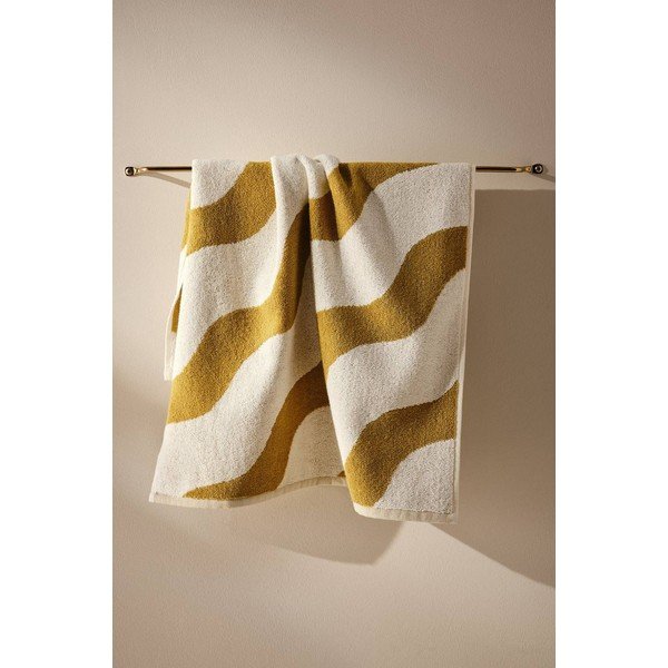 Dzeltens/krēmkrāsas kokvilnas dvielis 50x70 cm Waves – Jotex-image-1
