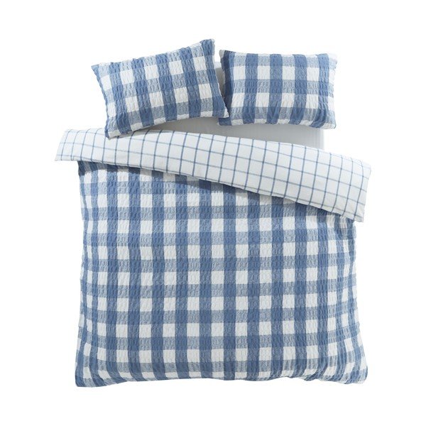 Zila divguļamā flaneļa gultas veļa 200x200 cm Gingham Check – Catherine Lansfield-image-2