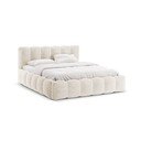 Bēša polsterēta divvietīga gulta ar veļas kasti ar redelēm 180x200 cm Lupine – Micadoni 