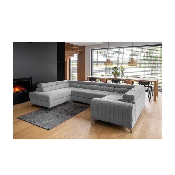 Gaiši pelēks salokāms/ar uzglabāšanas vietu stūra dīvāns (ar kreiso stūri/U veida) Louis – ELTAP-image-1