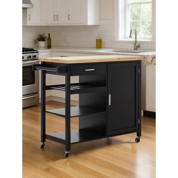 Gumijkoka masīvkoka servēšanas galdiņš uz riteņiem 48x105 cm Frankfurt – Premier Housewares-image-2