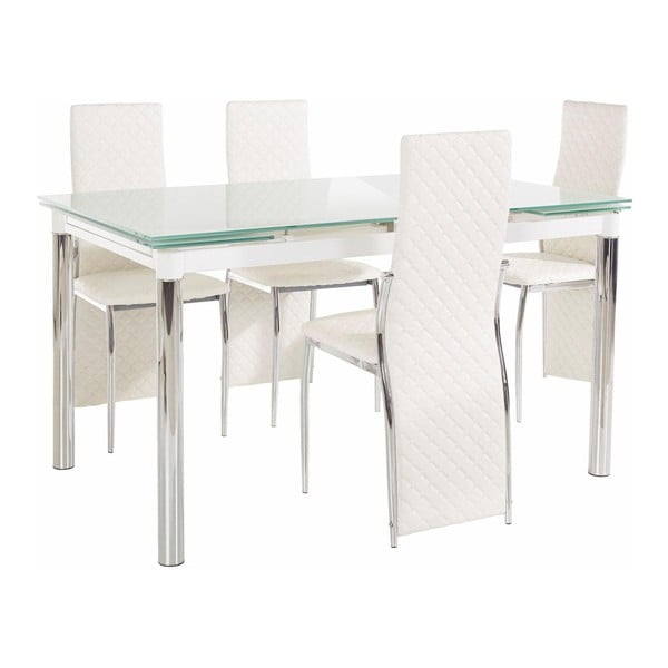 Støraa Pippa William Puro balts pusdienu galda un 4 baltu pusdienu krēslu komplekts