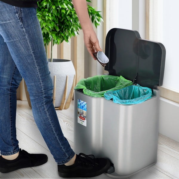 Pelēka atkritumu tvertne ar pedāli Curver Duo, 21 l-image-1