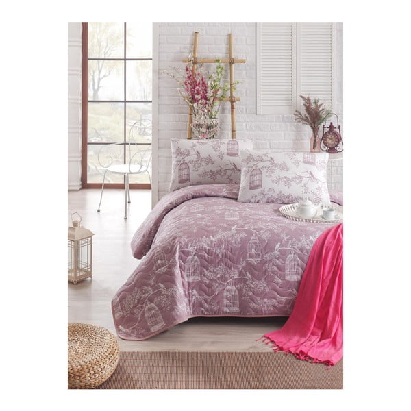 Violeta stepēta viegla gultas pārklājs ar spilvendrānu Samyeli, 160 x 220 cm