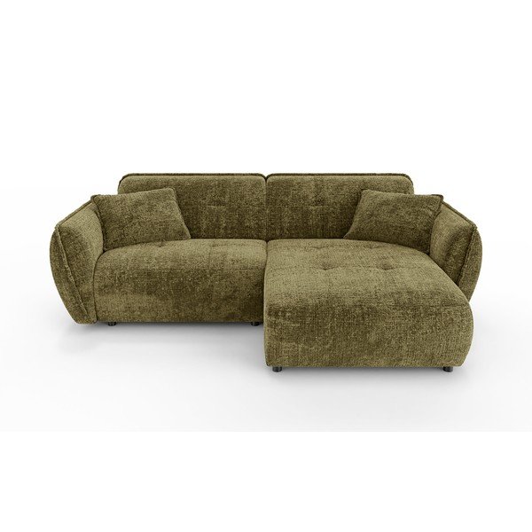 Zaļš stūra dīvāns no šenila auduma (ar labo stūri/ar zvilni) Nelia – Ropez