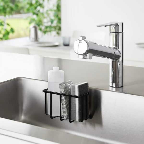 Melns metāla mazgāšanas līdzekļu turētājs ar uzstādīšanu bez urbšanas Film Hook – YAMAZAKI-image-1