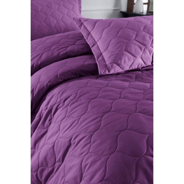 Violets kokvilnas gultas pārklājs ar 2 spilvendrānām EnLora Home Fresh, 225 x 240 cm-image-1