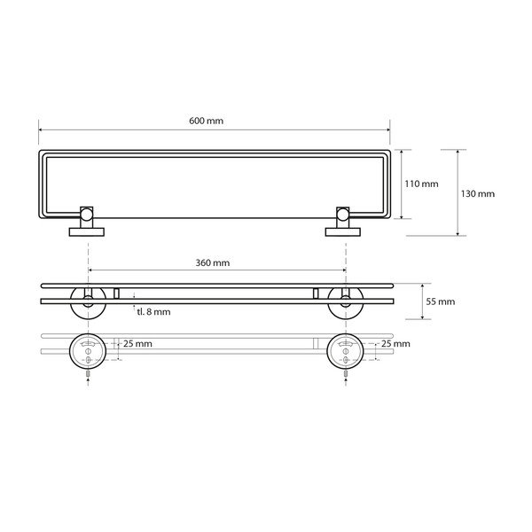 Misiņa vannas istabas plaukts sudraba krāsā Sapho X-Round, platums 60 cm-image-1