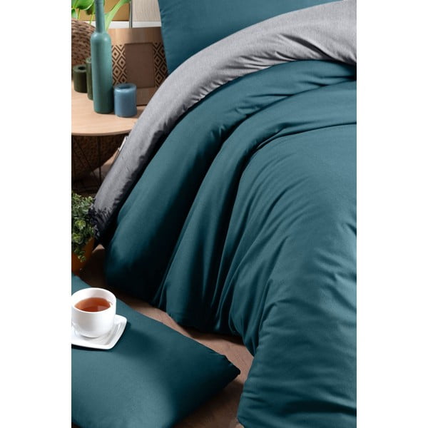 Zilganzaļa/pelēka kokvilnas  gultas veļa vienvietīgai gultai 160x220 cm – Mila Home-image-2