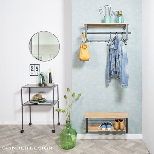 Melns/dabīga toņa metāla sienas pakaramais ar plauktu 76 cm Marco – Spinder Design-image-1