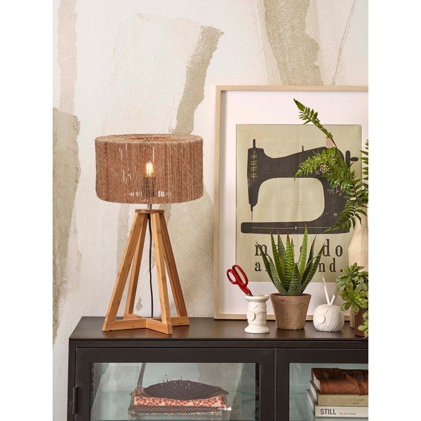 Dabīga toņa galda lampa ar džutas abažūru (augstums 51 cm) Iguazu – Good&Mojo-image-1