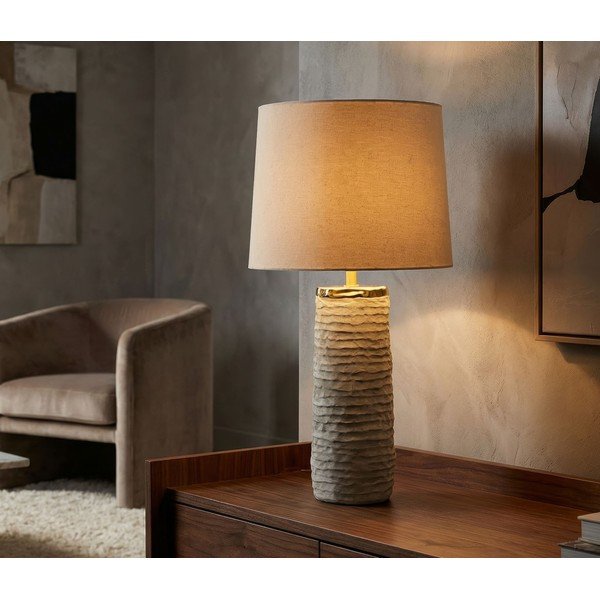 Gaiši pelēka/krēmkrāsas keramikas galda lampa ar auduma abažūru (augstums 73 cm) Lima – Mauro Ferretti-image-1