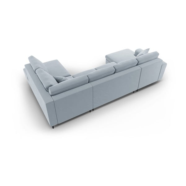 Gaiši zils samta salokāms stūra dīvāns ar uzglabāšanas vietu (ar labo stūri/U veida) Kyoto – Cosmopolitan Design-image-4