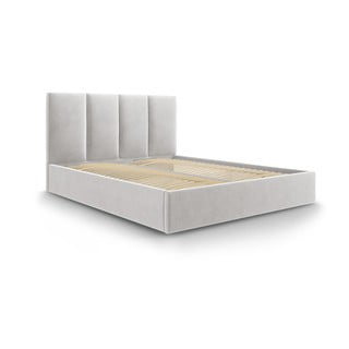 Gaiši pelēka samta divguļamā gulta Mazzini Beds Juniper, 180 x 200 cm