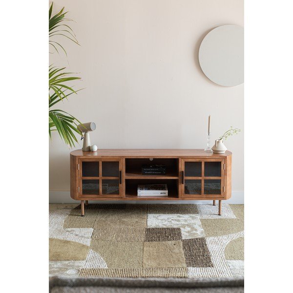 Dabīga toņa gumijkoka masīvkoka TV galdiņš 150x55x38 cm Yaz – White Label-image-1