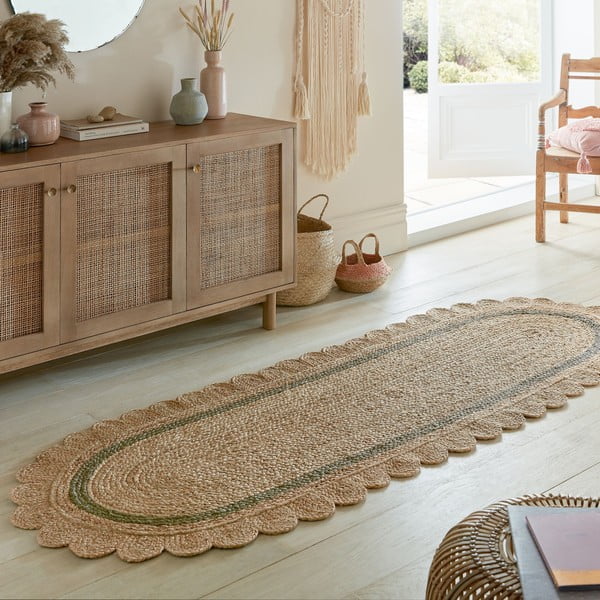 Tumši zaļš/dabīga toņa ar rokām darināts džutas celiņa paklājs 80x230 cm Grace Green – Flair Rugs-image-1