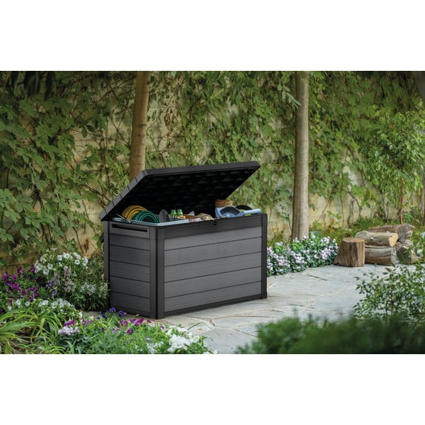 Tumši pelēka plastmasas dārza uzglabāšanas kaste Cortina – Keter-image-1