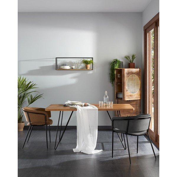 Melns/dabīga toņa egles masīvkoka sienas plaukts 90 cm Elisha – Kave Home-image-1