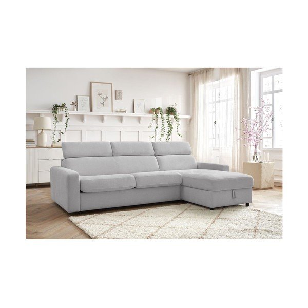 Gaiši pelēks salokāms stūra dīvāns (ar maināmu stūri) Monaco – Bobochic Paris-image-1