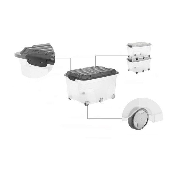 Plastmasas uzglabāšanas kaste ar vāku uz riteņiem 57 l Roller – Rotho-image-3