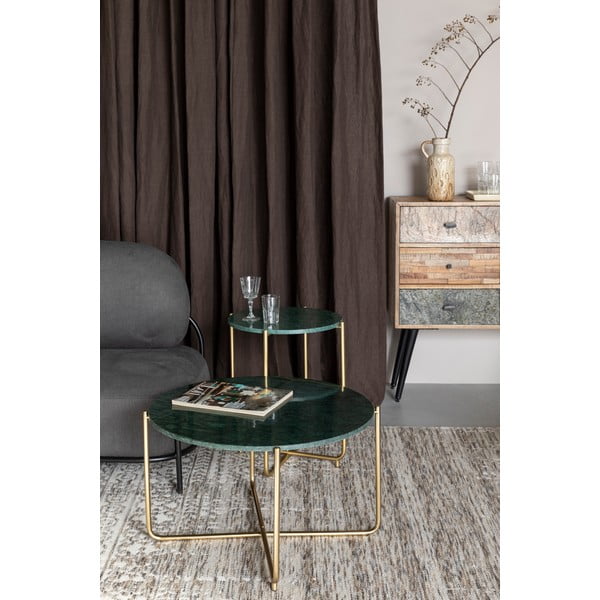 Zaļš/zelta krāsas apaļš žurnālgaldiņš ar marmora virsmu ø 70 cm Timpa – White Label-image-1