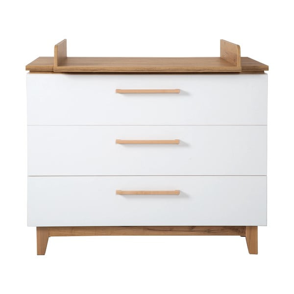 Balta zema bērnu kumode ar ozolkoka imitāciju 118x104 cm Finn – Roba-image-2