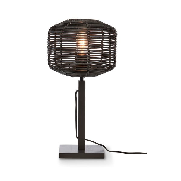 Melna galda lampa ar rotangpalmas abažūru (augstums 40 cm) Tanami – Good&Mojo