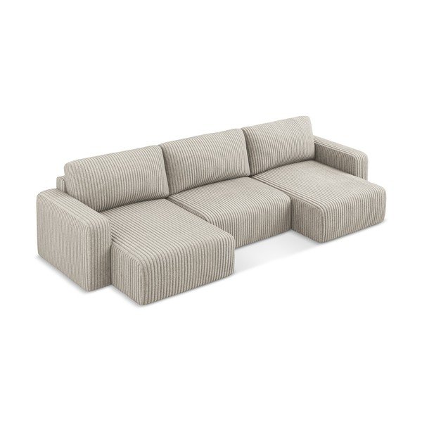 Bēšs velveta salokāms (U veida) stūra dīvāns ar uzglabāšanas vietu Kona – Makamii-image-3