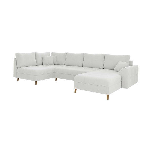 Krēmkrāsas stūra dīvāns no buklē auduma (ar labo stūri/U veida) Ariella – Ropez