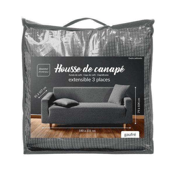 Antracīta pelēks uzvelkams pārvalks dīvānam 3 sēdvietām Sacha – douceur d'intérieur-image-3