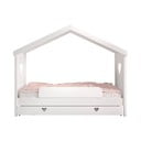 Balta priedes masīvkoka bērnu gulta mājas formā/izvelkama ar veļas kasti 90x200 cm AMORI – Vipack