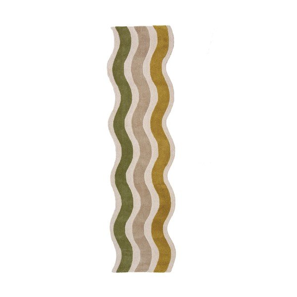 Zaļš/dabīga toņa ar rokām darināts vilnas celiņa paklājs 80x300 cm Cascade Wool – Flair Rugs