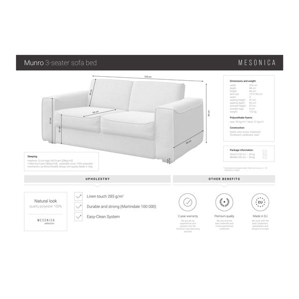 Pelēks izvelkamais dīvāns MESONICA Munro, 224 cm-image-4