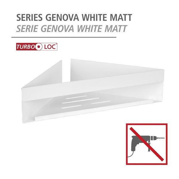Matēti balts nerūsējošā tērauda stūra vannas istabas plaukts ar uzstādīšanu bez urbšanas/ar Turbo-Loc stiprinājumu Genova – Wenko-image-4