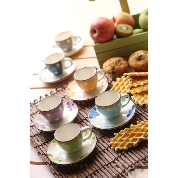 6 krāsainu keramikas espresso tasīšu komplekts ar apakštasītēm VDE Tivoli 1996 Tazzine-image-1