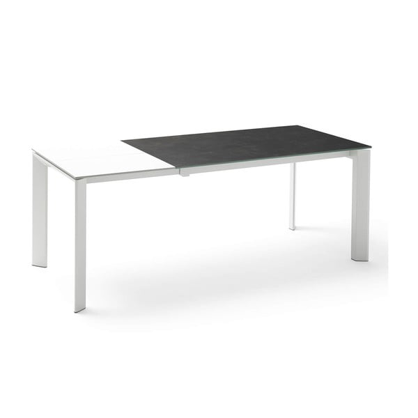 Balts un melns izvelkamais pusdienu galds Lisa, garums 140/200 cm