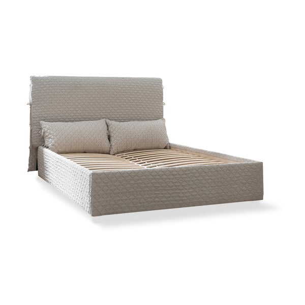 Bēša mīksta divvietīga gulta ar režģi 140x200 cm Sleepy Luna – Miuform-image-2