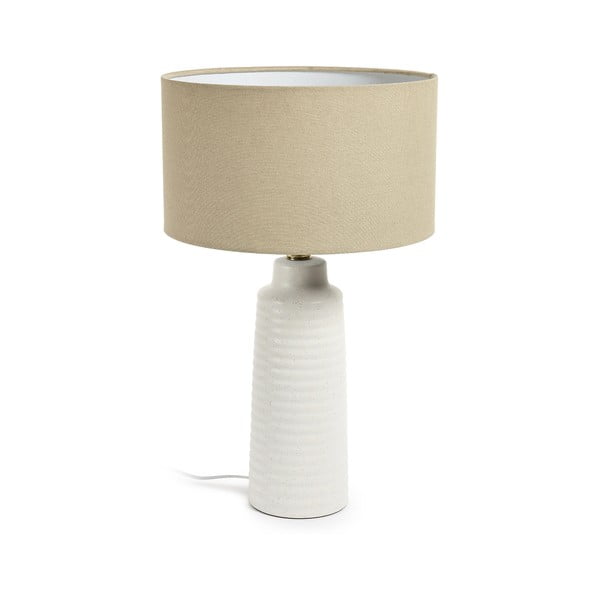 Balta galda lampa ar tekstila abažūru (augstums 58 cm) Mijal – Kave Home