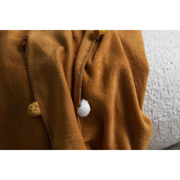 Sinepju dzeltens flīsa gultas pārklājs 150x200 cm Pom Pom – Mijolnir-image-2