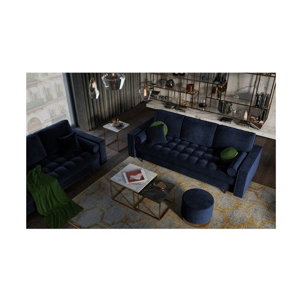 Tumši zils samta izvelkamais dīvāns ar veļas kasti Milo Casa Santo-image-1