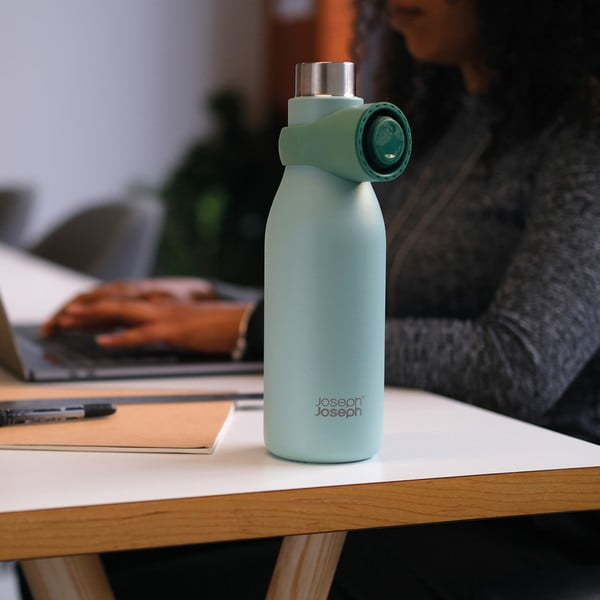 Piparmētru zaļa nerūsējošā tērauda pudele ceļojumiem 500 ml Loop – Joseph Joseph-image-1