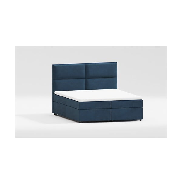 Tumši zila atsperu gulta ar veļas kasti 140x200 cm Rico – Ropez