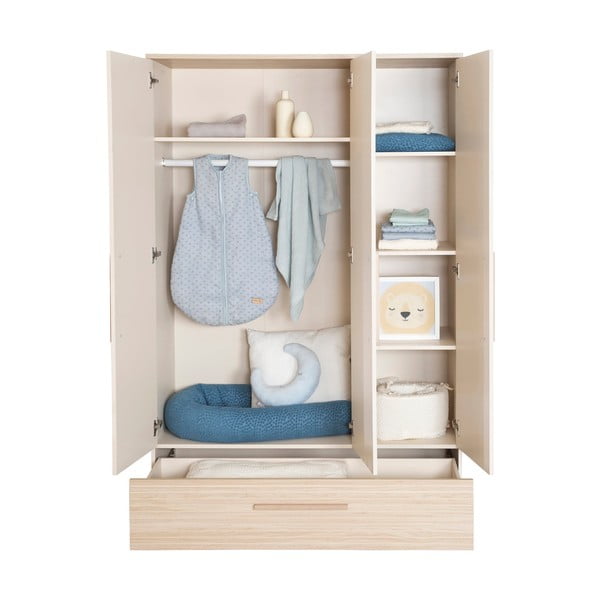 Krēmkrāsas/dabīga toņa bērnu drēbju skapis ar ozolkoka imitāciju 118x190x52 cm Sidney – Roba-image-4