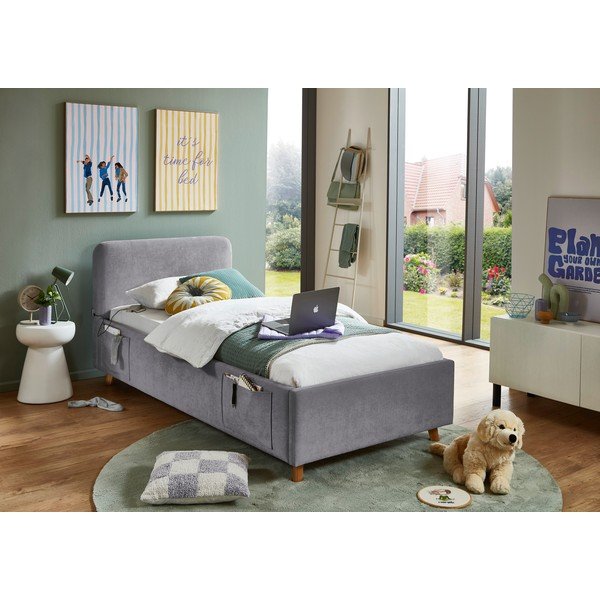 Pelēka bērnu gulta ar veļas kasti ar redelēm 90x200 cm Cosy – Meise Möbel-image-1