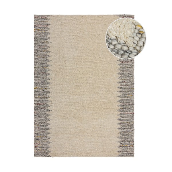 Pelēks/krēmkrāsas ar rokām darināts paklājs no vilnas maisījuma 80x150 cm Minerals Border – Flair Rugs