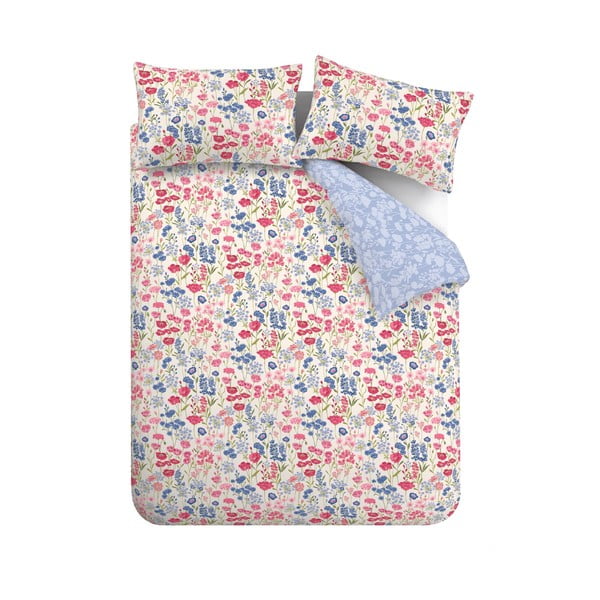 Zila/rozā vienguļamā kokvilnas gultas veļa 135x200 cm Olivia Floral – Bianca