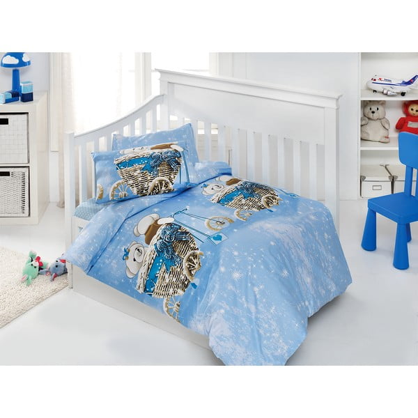 Bērnu gultasveļas un palagu komplekts Sweet Bear Blue, 120x150 cm