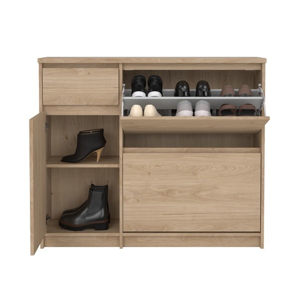 Dabīga toņa atverams apavu plaukts ar ozolkoka imitāciju 109x93x32 cm Naia – Tvilum-image-3