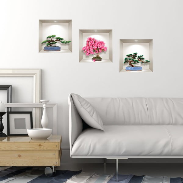 3 3D sienas uzlīmju komplekts Ambiance Natural and Colorful Bonsai